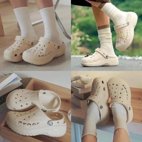 Dép Crocs Baya Platform Clog màu be