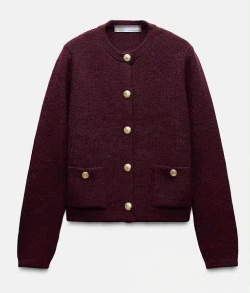 Áo len cardigan ZARA khuy đồng đỏ đô siêu hot