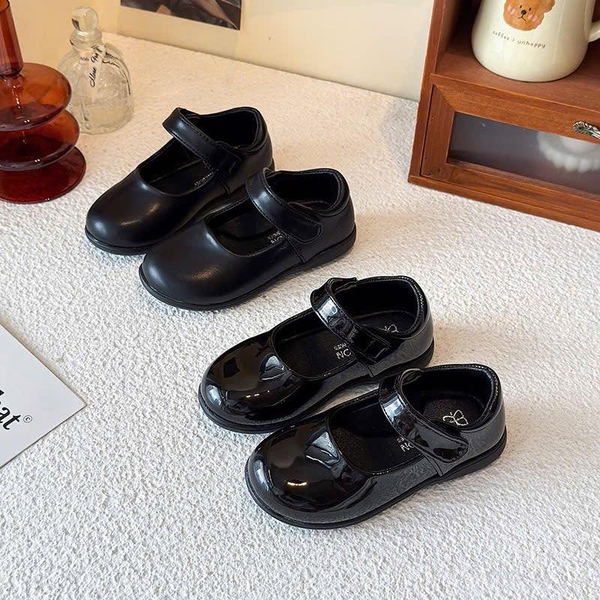 Giày búp bê ĐEN quai dán cho bé gái 2 mẫu da lì, da bóng