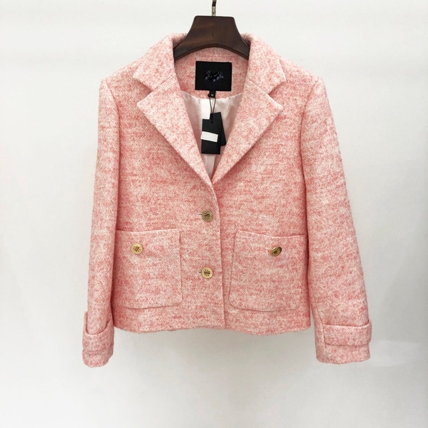 Áo khoác MAJE blazer dạ tweed hồng