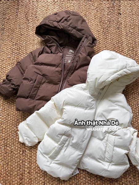 Áo phao ZARA dáng chữ A 2 màu nâu, trắng siêu nhẹ, chống nước