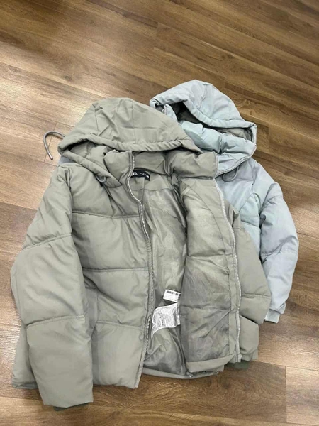 Áo khoác phao Zara dáng ngắn có mũ 4 màu ghi đậm, ghi nhạt,