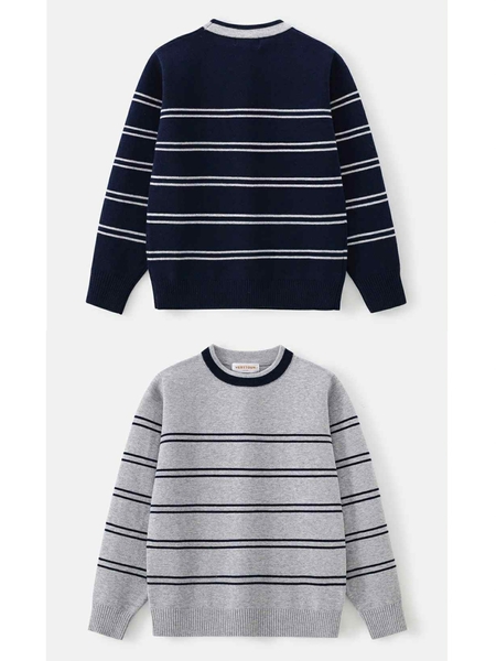 Áo len dài tay cổ tròn kẻ ngang 2 màu