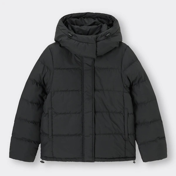 Áo khoác phao nữ có mũ màu đen H&M dáng ngắn