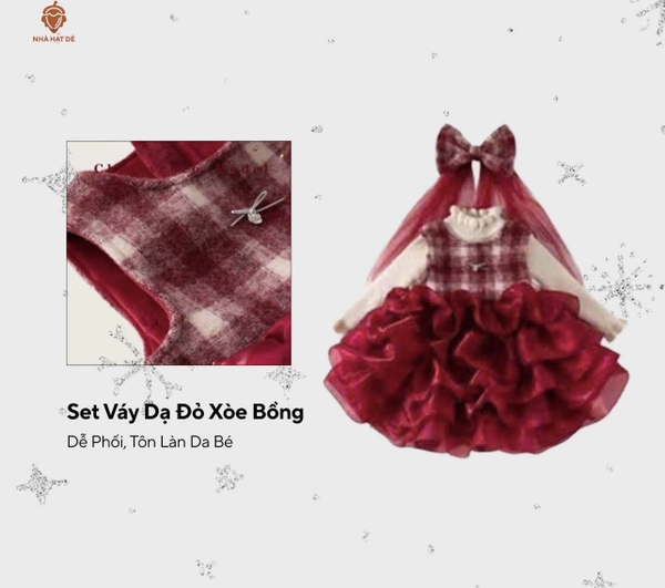 Set 2 món HOA ĐỎ váy voan tiểu thư Cherry Coco kèm voan đầu