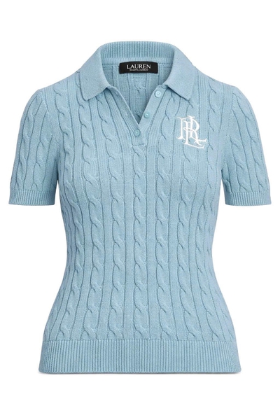 Áo len polo cộc tay dệt kim màu xanh mint RALPH LAUREN