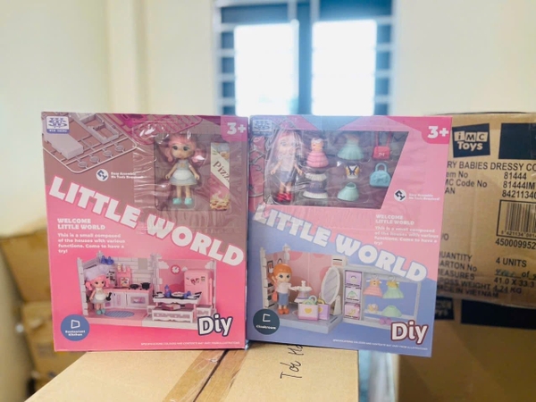 Hộp nhà búp bê Little World 2 màu xanh, hồng