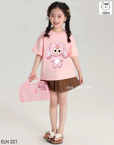 Bộ cotton Baby Three áo hồng mix chân váy nâu hãng Elaine