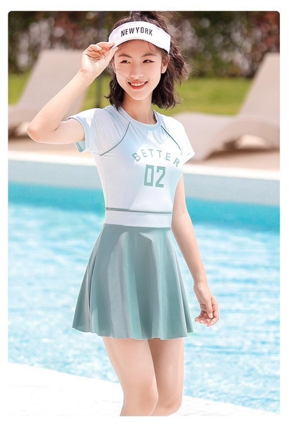 Váy bơi cộc tay hãng YLIKE Better 02 2 màu xanh navy, xanh dương