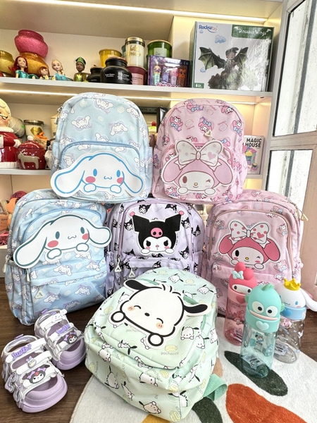 Balo vải dù SIZE NHỠ Sanrio Kuromi, Cinnamoroll, My Melody...size nhỡ 28x33x11cm