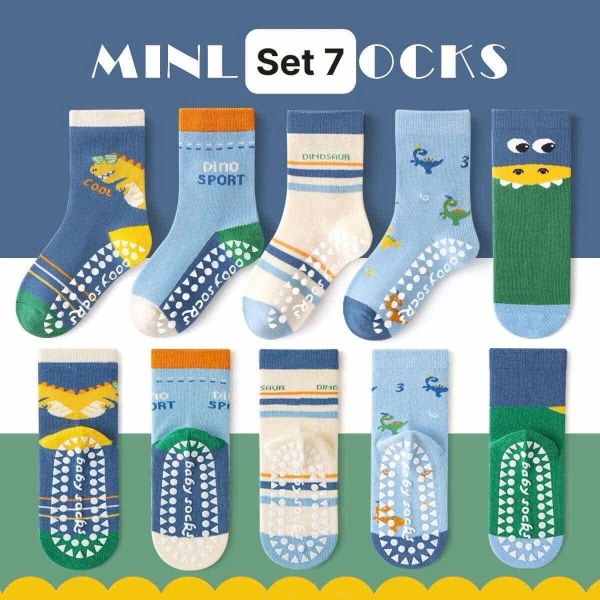 Set 5 đôi tất chống trơn trượt 10 mẫu cho bé trai, bé gái
