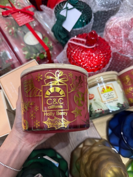Nến C&C California nắp gỗ 14 Oz 2 màu trắng, đỏ