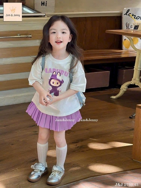 Bộ Labubu Jam&jenny áo cộc tay trắng kèm chân váy tím