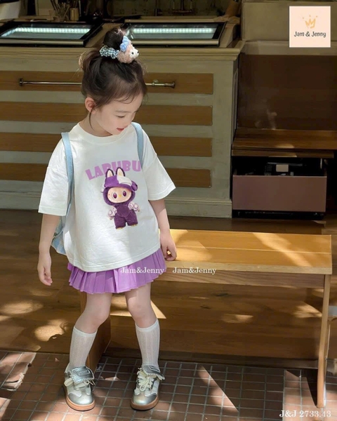 Bộ Labubu Jam&jenny áo cộc tay trắng kèm chân váy tím