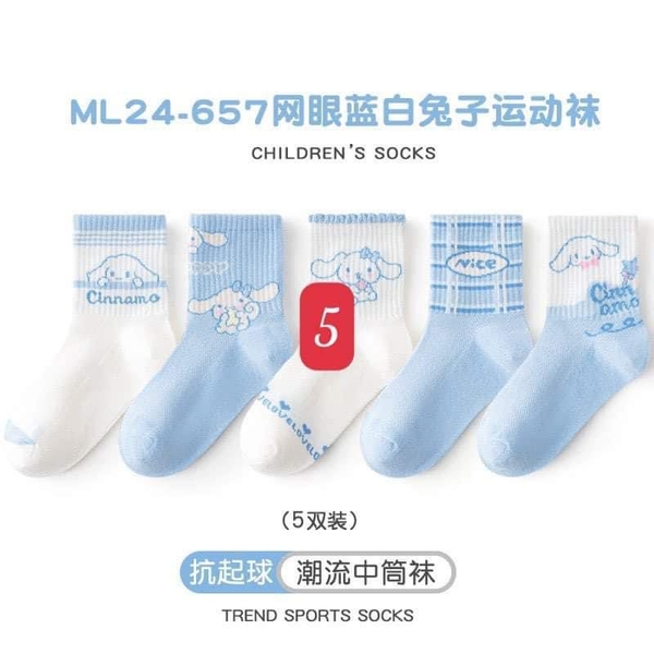 Set 5 đôi tất 5 mẫu Kuromi, Cinnamoroll, My Melody, Lotso