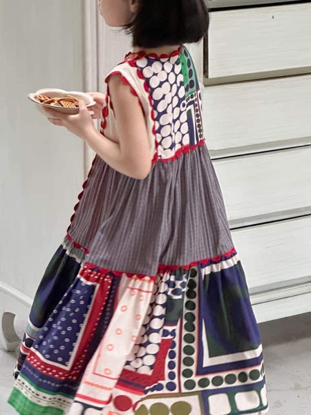 Váy vintage retro sắc màu chất thô sát nách