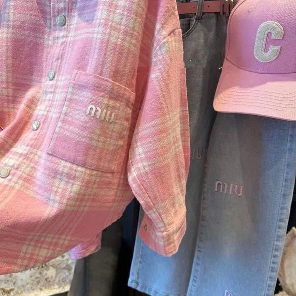 Áo sơ mi kẻ caro màu hồng dài tay Miu size đại