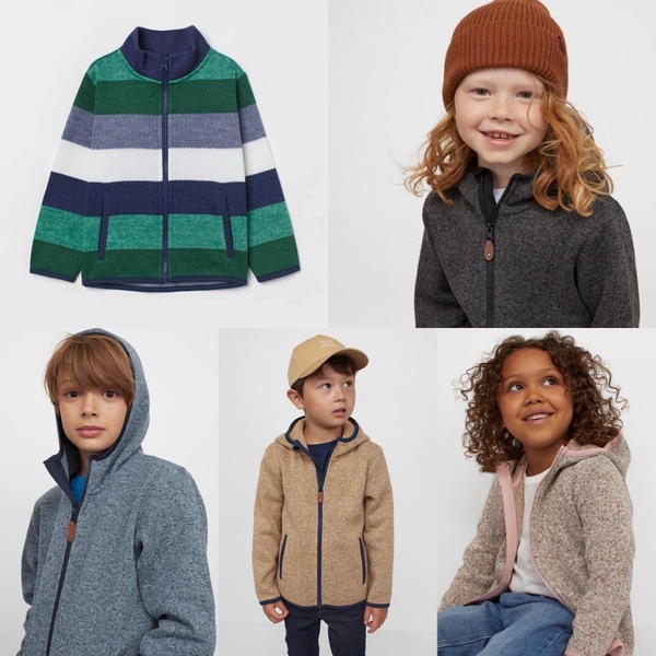 Áo khoác nỉ len H&M cổ trụ khóa kéo cho bé trai