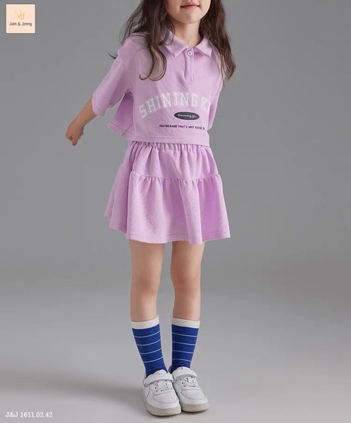 Bộ Jam&Jenny áo polo babytee và chân váy xoè Shining Kids 2 màu tím và trắng bé gái