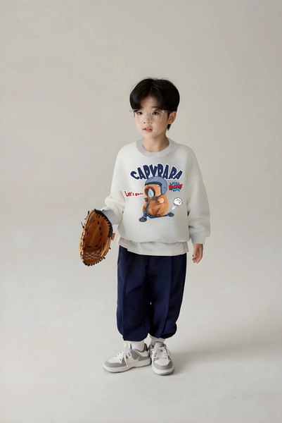 Bộ nỉ raglan Capybara trượt xe phối xanh trắng dài tay hãng Nabi