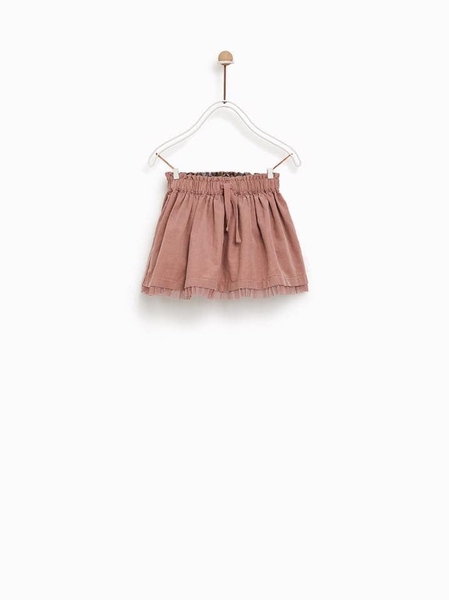 Chân váy nhung mỏng Zara bé gái 3 màu viền bèo, cạp chun