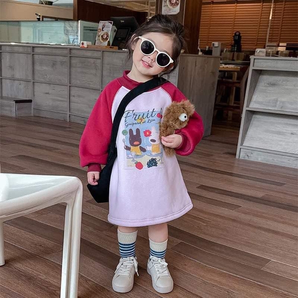 Váy nỉ có lót phối tay raglan nhiều mẫu cho bé