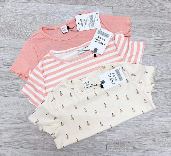 Set 3 bộ cotton tăm co giãn màu kem, cam bé gái