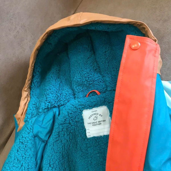 Áo raincoat George dư xịn lót lông phối màu xanh-cam
