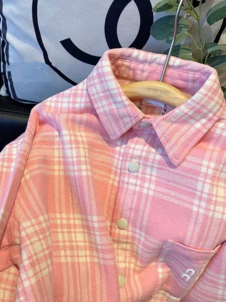 Áo sơ mi kẻ caro màu hồng dài tay Miu size đại
