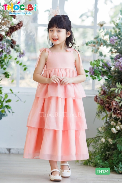 Váy hai dây thắt nơ 4 tầng voan 4 màu: trắng, hồng, vàng, xanh