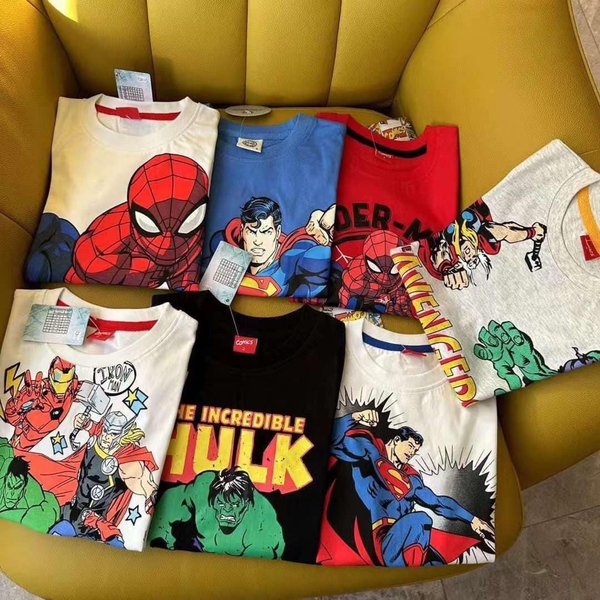 Áo phông cotton cộc tay Comics Marvel, Spiderman, Superman, Hulk