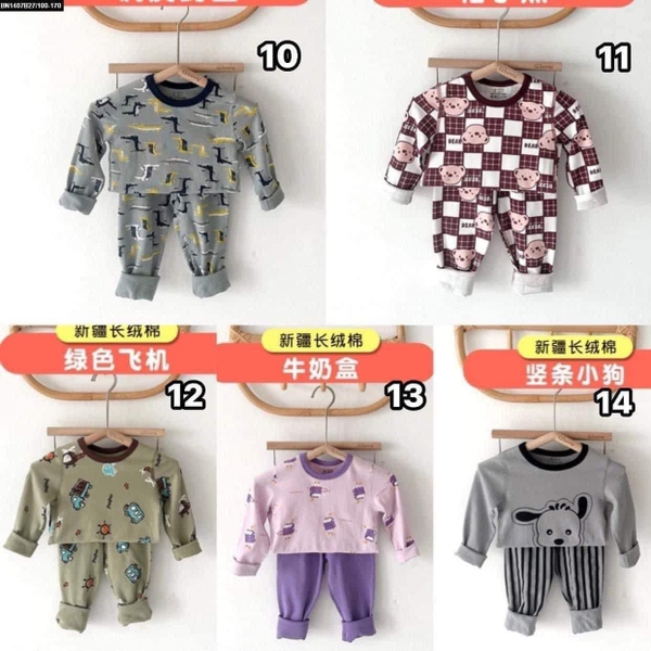 Bộ cotton mặc nhà dài tay 14 mẫu cho bé trai, bé gái