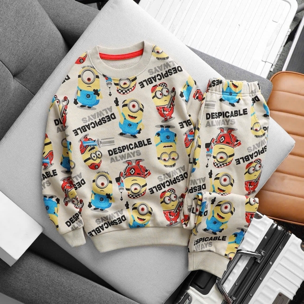 Bộ nỉ da cá dài tay thu đông hãng Hiunkids mẫu Labubu, Minions
