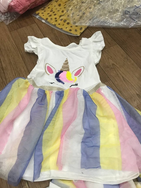 Váy cotton Unicorn phối chân voan cầu vồng kèm mặt nạ hãng Happy Girl Club