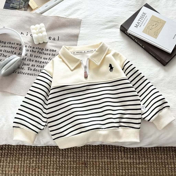 Áo nỉ polo thêu ngựa 2 màu be và đen