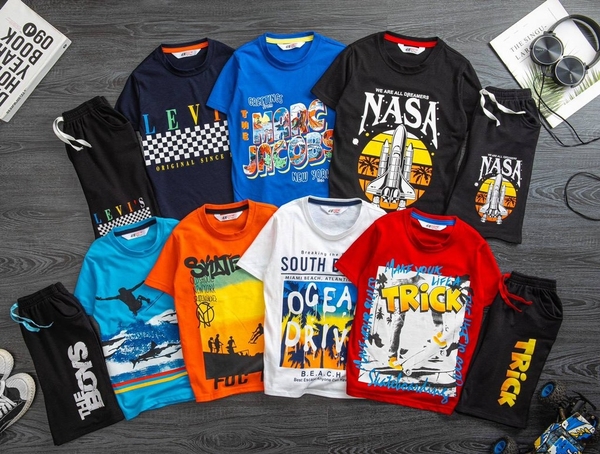 (TTT) Bộ cotton H&M cộc tay 7 mẫu Nasa, Levi's, Skate, Trick