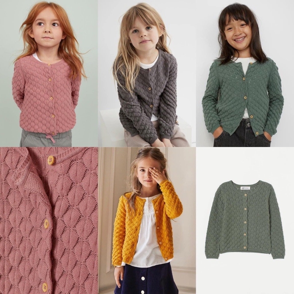 Áo khoác len cardigan H&M quả trám 4 màu: ghi, hồng, xanh, vàng mustard