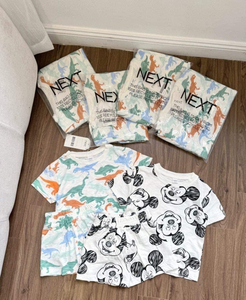 Set 2 bộ Next chất cotton xước họa tiết mickey, khủng long