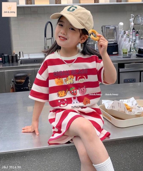 Bộ kẻ ngang trắng đỏ bé gái Jam&Jenny Dream Class