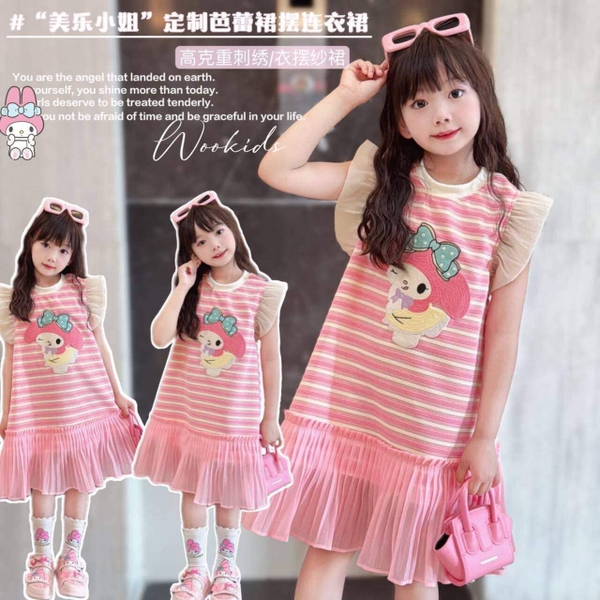 Váy cánh tiên KO TÚI kẻ ngang phối trắng hình Cinnamoroll, My Melody, Kuromi