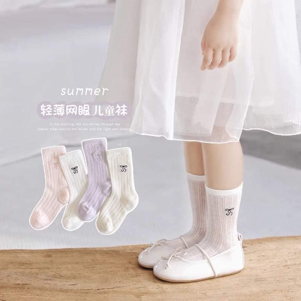 Set 4 đôi tất nơ ren mỏng 4 màu