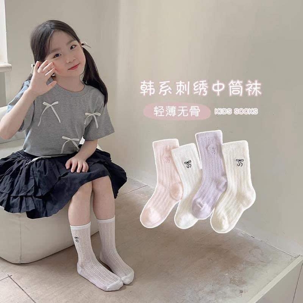 Set 4 đôi tất nơ ren mỏng 4 màu
