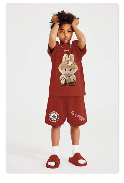 Bộ cotton Tilani Labubu màu đỏ đô