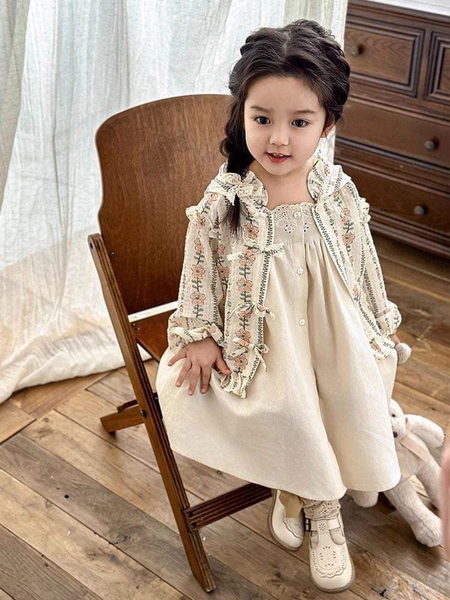 Áo khoác hoa nhí xuất Hàn vintage nơ cài