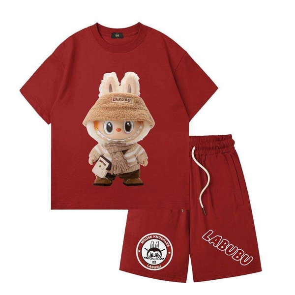 Bộ cotton Tilani Labubu màu đỏ đô