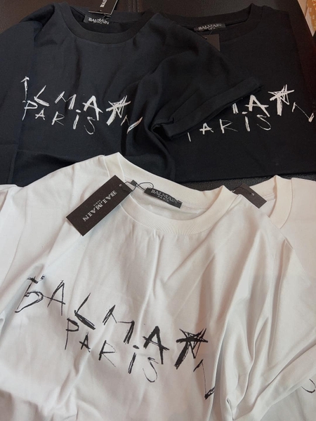 KGP - Áo cotton cộc tay Balmain Paris trắng