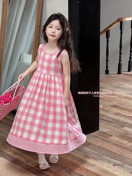 Váy sát nách caro trắng hồng dáng xòe size đại