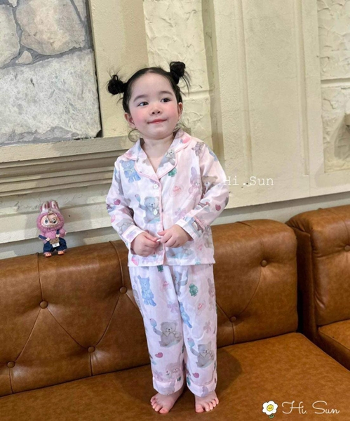 Bộ pyjamas Hi.Sun chất thô xô mềm hình gấu hồng