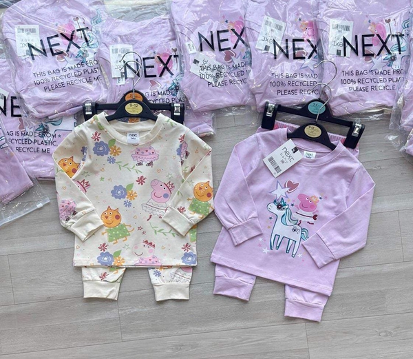 Set 2 bộ cotton dài tay Peppa tông tím - be
