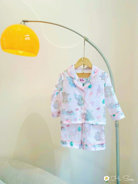 Bộ pyjamas Hi.Sun chất thô xô mềm hình gấu hồng